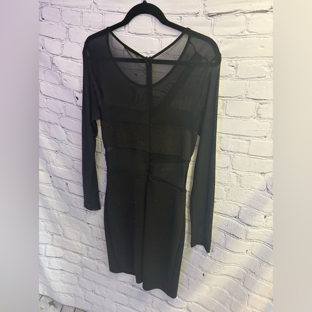 Just Me Women’s Black Long Sleeve Mesh Cut Out Sparkly Mini Clubbing Dress Sz L - Picture 8 of 9